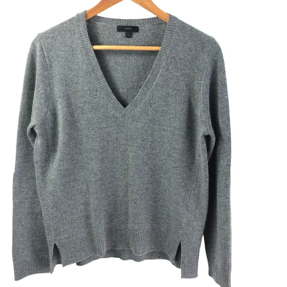 J.Crew Women's Wool Blend Patch Sleeve Sweater V Neck Sz S Pullover Gray Preppy - Picture 4 of 8